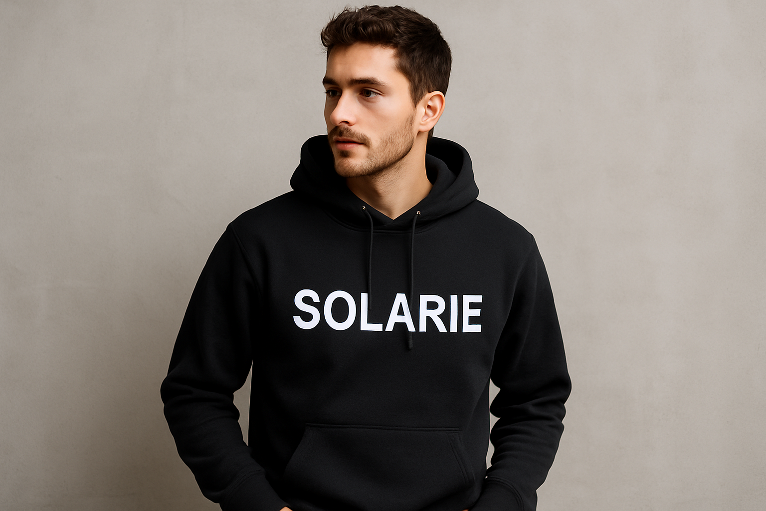 A MEN WEARING HODDIES AND HAVE THE BRAD NAME 