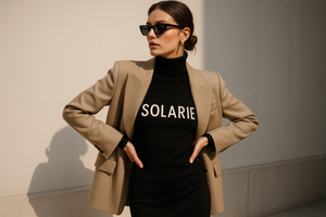 A WOMAN THAT WEAR WOMAN WEARS THAT NAME THE BRAND NAME "SOLARIE"
